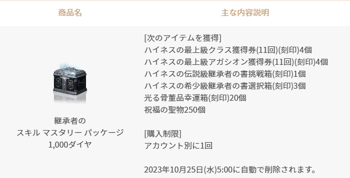 継承者のスキル マスタリー パッケージ」販売(パプリオン対象外 ...